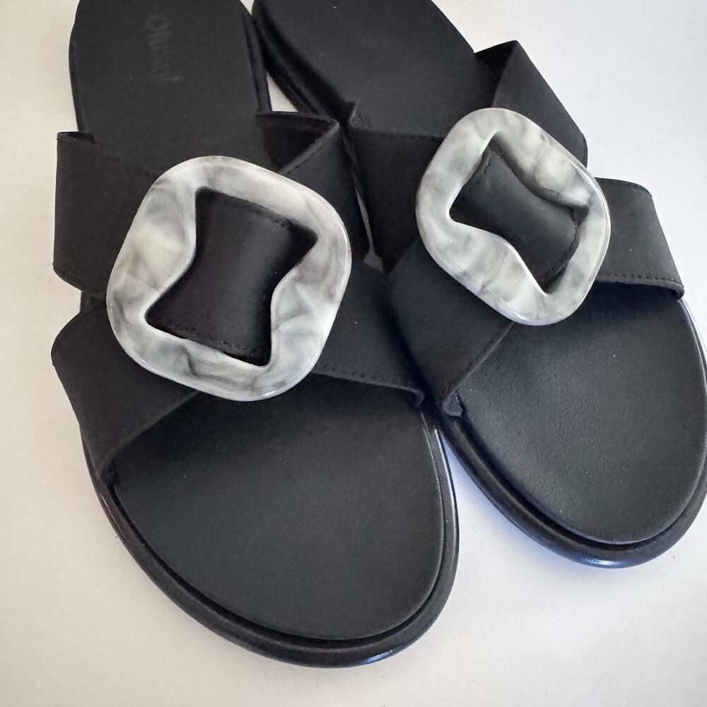 Olukai La'I Slide Sandals in Black Lava Rock Tortoise Shell Buckle Size 8 - Picture 3 of 6